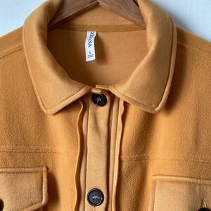 Mustard Yellow Utility Shirt Jacket Elbow-Patches Pockets Oversized Grunge Large